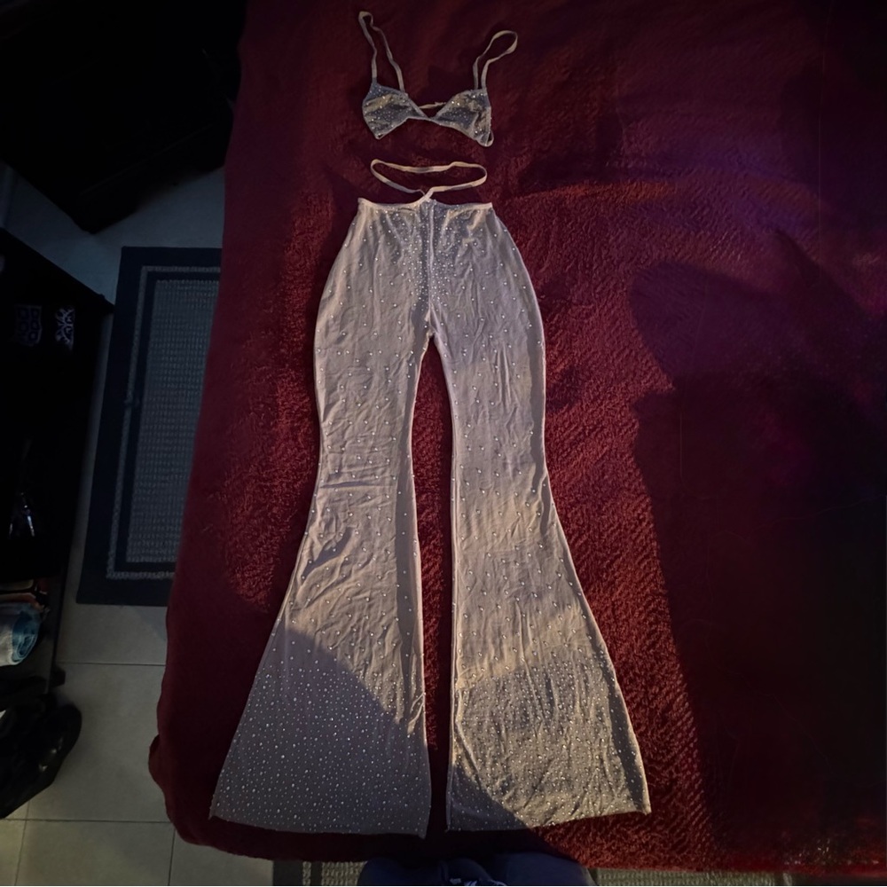 Exotic Pole Dance Sheer Pant Set. Size Small. Tan color